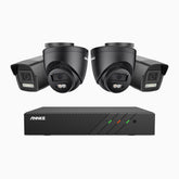 H500P - 3K 8 Kanal PoE Überwachungskamera-Set mit 2 Bullet Kameras & 2 Turm Kameras, Farbe & IR Nachtsicht, 3072*1728 Auflösung, f/1.6 Blende (0.005 Lux), Erkennung von Menschen und Fahrzeugen, Eingebautes Mikrofon, IP67